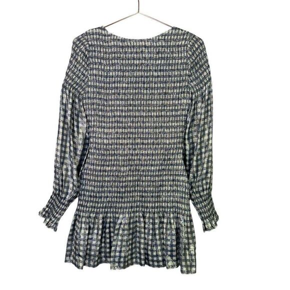 NWT LoveShackFancy Scarlett Gingham Metallic Smocked Dress Silver Size XS - Picture 7 of 12